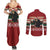 Chimpanzee Christmas Couples Matching Summer Maxi Dress and Long Sleeve Button Shirt Chimpanzee Wearing Santa Hat - Red Green Snowflake - Wonder Print Shop