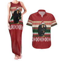 Chimpanzee Christmas Couples Matching Tank Maxi Dress and Hawaiian Shirt Chimpanzee Wearing Santa Hat - Red Green Snowflake - Wonder Print Shop