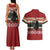 Chimpanzee Christmas Couples Matching Tank Maxi Dress and Hawaiian Shirt Chimpanzee Wearing Santa Hat - Red Green Snowflake - Wonder Print Shop