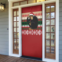 Chimpanzee Christmas Door Cover Chimpanzee Wearing Santa Hat - Red Green Snowflake - Wonder Print Shop