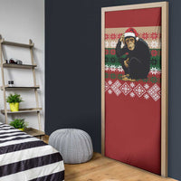 Chimpanzee Christmas Door Cover Chimpanzee Wearing Santa Hat - Red Green Snowflake - Wonder Print Shop