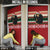 Chimpanzee Christmas Door Cover Chimpanzee Wearing Santa Hat - Red Green Snowflake - Wonder Print Shop