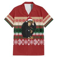 Chimpanzee Christmas Family Matching Mermaid Dress and Hawaiian Shirt Chimpanzee Wearing Santa Hat - Red Green Snowflake - Wonder Print Shop