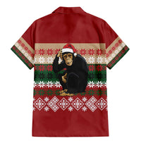 Chimpanzee Christmas Family Matching Mermaid Dress and Hawaiian Shirt Chimpanzee Wearing Santa Hat - Red Green Snowflake - Wonder Print Shop