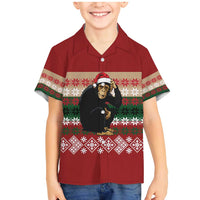 Chimpanzee Christmas Family Matching Mermaid Dress and Hawaiian Shirt Chimpanzee Wearing Santa Hat - Red Green Snowflake - Wonder Print Shop