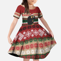 Chimpanzee Christmas Family Matching Off The Shoulder Long Sleeve Dress and Hawaiian Shirt Chimpanzee Wearing Santa Hat - Red Green Snowflake - Wonder Print Shop