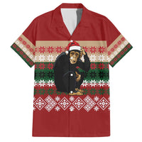 Chimpanzee Christmas Family Matching Off The Shoulder Long Sleeve Dress and Hawaiian Shirt Chimpanzee Wearing Santa Hat - Red Green Snowflake - Wonder Print Shop