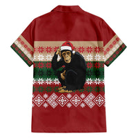 Chimpanzee Christmas Family Matching Off The Shoulder Long Sleeve Dress and Hawaiian Shirt Chimpanzee Wearing Santa Hat - Red Green Snowflake - Wonder Print Shop