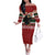 Chimpanzee Christmas Family Matching Off The Shoulder Long Sleeve Dress and Hawaiian Shirt Chimpanzee Wearing Santa Hat - Red Green Snowflake - Wonder Print Shop