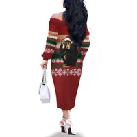 Chimpanzee Christmas Family Matching Off The Shoulder Long Sleeve Dress and Hawaiian Shirt Chimpanzee Wearing Santa Hat - Red Green Snowflake - Wonder Print Shop