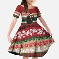 Chimpanzee Christmas Family Matching Off Shoulder Maxi Dress and Hawaiian Shirt Chimpanzee Wearing Santa Hat - Red Green Snowflake - Wonder Print Shop