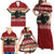 Chimpanzee Christmas Family Matching Off Shoulder Maxi Dress and Hawaiian Shirt Chimpanzee Wearing Santa Hat - Red Green Snowflake - Wonder Print Shop
