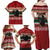 Chimpanzee Christmas Family Matching Off Shoulder Maxi Dress and Hawaiian Shirt Chimpanzee Wearing Santa Hat - Red Green Snowflake - Wonder Print Shop