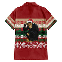 Chimpanzee Christmas Family Matching Off Shoulder Maxi Dress and Hawaiian Shirt Chimpanzee Wearing Santa Hat - Red Green Snowflake - Wonder Print Shop
