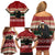 Chimpanzee Christmas Family Matching Off Shoulder Short Dress and Hawaiian Shirt Chimpanzee Wearing Santa Hat - Red Green Snowflake - Wonder Print Shop
