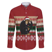 Chimpanzee Christmas Family Matching Puletasi and Hawaiian Shirt Chimpanzee Wearing Santa Hat - Red Green Snowflake - Wonder Print Shop