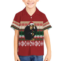 Chimpanzee Christmas Family Matching Puletasi and Hawaiian Shirt Chimpanzee Wearing Santa Hat - Red Green Snowflake - Wonder Print Shop
