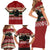 Chimpanzee Christmas Family Matching Short Sleeve Bodycon Dress and Hawaiian Shirt Chimpanzee Wearing Santa Hat - Red Green Snowflake - Wonder Print Shop