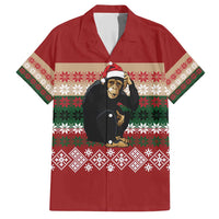 Chimpanzee Christmas Family Matching Short Sleeve Bodycon Dress and Hawaiian Shirt Chimpanzee Wearing Santa Hat - Red Green Snowflake - Wonder Print Shop