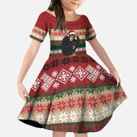 Chimpanzee Christmas Family Matching Summer Maxi Dress and Hawaiian Shirt Chimpanzee Wearing Santa Hat - Red Green Snowflake - Wonder Print Shop