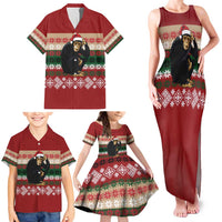 Chimpanzee Christmas Family Matching Tank Maxi Dress and Hawaiian Shirt Chimpanzee Wearing Santa Hat - Red Green Snowflake - Wonder Print Shop