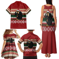 Chimpanzee Christmas Family Matching Tank Maxi Dress and Hawaiian Shirt Chimpanzee Wearing Santa Hat - Red Green Snowflake - Wonder Print Shop