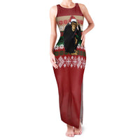 Chimpanzee Christmas Family Matching Tank Maxi Dress and Hawaiian Shirt Chimpanzee Wearing Santa Hat - Red Green Snowflake - Wonder Print Shop