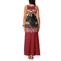 Chimpanzee Christmas Family Matching Tank Maxi Dress and Hawaiian Shirt Chimpanzee Wearing Santa Hat - Red Green Snowflake - Wonder Print Shop