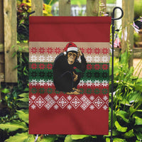 Chimpanzee Christmas Garden Flag Chimpanzee Wearing Santa Hat - Red Green Snowflake - Wonder Print Shop