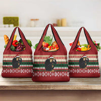 Chimpanzee Christmas Grocery Bag Chimpanzee Wearing Santa Hat - Red Green Snowflake - Wonder Print Shop
