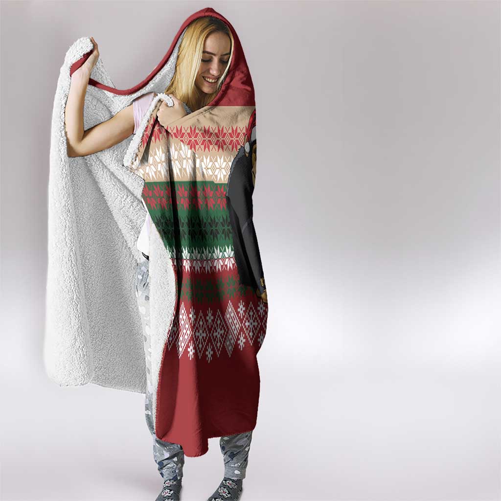 Chimpanzee Christmas Hooded Blanket Chimpanzee Wearing Santa Hat - Red Green Snowflake - Wonder Print Shop