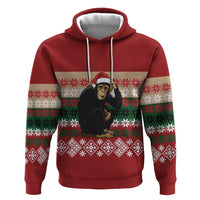 Chimpanzee Christmas Hoodie Chimpanzee Wearing Santa Hat - Red Green Snowflake - Wonder Print Shop