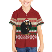 Chimpanzee Christmas Kid Hawaiian Shirt Chimpanzee Wearing Santa Hat - Red Green Snowflake - Wonder Print Shop