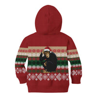 Chimpanzee Christmas Kid Hoodie Chimpanzee Wearing Santa Hat - Red Green Snowflake - Wonder Print Shop