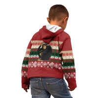 Chimpanzee Christmas Kid Hoodie Chimpanzee Wearing Santa Hat - Red Green Snowflake - Wonder Print Shop