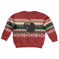 Chimpanzee Christmas Kid Ugly Christmas Sweater Chimpanzee Wearing Santa Hat - Red Green Snowflake - Wonder Print Shop