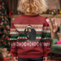 Chimpanzee Christmas Kid Ugly Christmas Sweater Chimpanzee Wearing Santa Hat - Red Green Snowflake - Wonder Print Shop