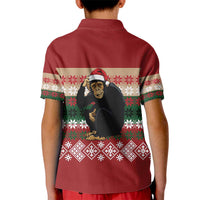 Chimpanzee Christmas Kid Polo Shirt Chimpanzee Wearing Santa Hat - Red Green Snowflake - Wonder Print Shop