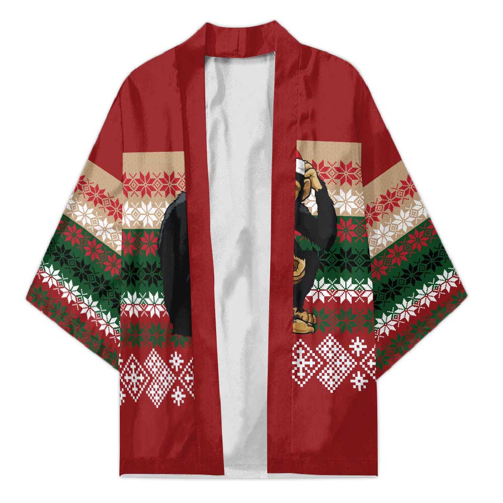 Chimpanzee Christmas Kimono Chimpanzee Wearing Santa Hat - Red Green Snowflake - Wonder Print Shop