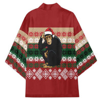 Chimpanzee Christmas Kimono Chimpanzee Wearing Santa Hat - Red Green Snowflake - Wonder Print Shop