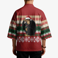 Chimpanzee Christmas Kimono Chimpanzee Wearing Santa Hat - Red Green Snowflake - Wonder Print Shop