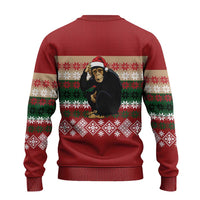 Chimpanzee Christmas Ugly Christmas Sweater Chimpanzee Wearing Santa Hat - Red Green Snowflake - Wonder Print Shop