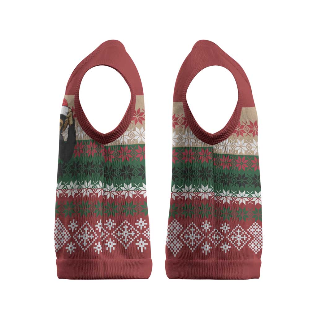 Chimpanzee Christmas Knitted V-Neck Vest Chimpanzee Wearing Santa Hat - Red Green Snowflake - Wonder Print Shop