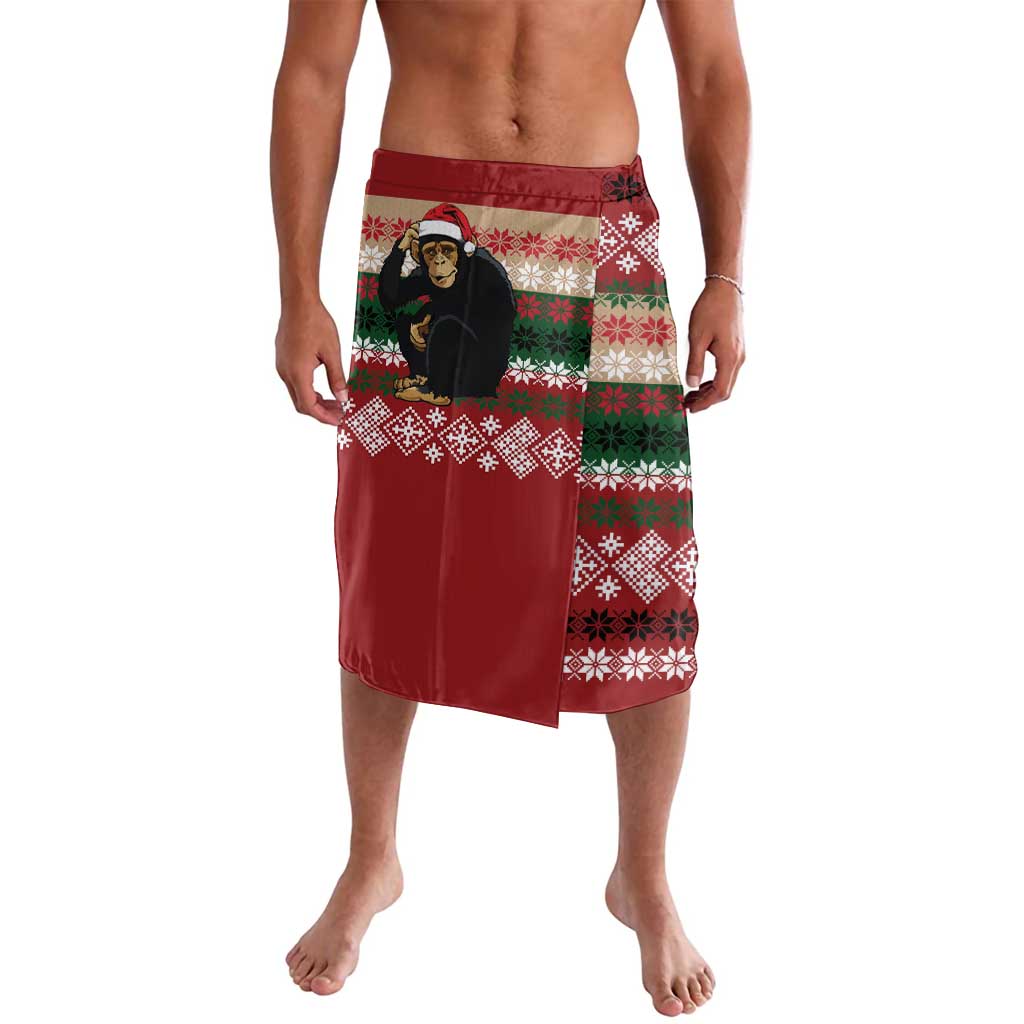 Chimpanzee Christmas Lavalava Chimpanzee Wearing Santa Hat - Red Green Snowflake - Wonder Print Shop