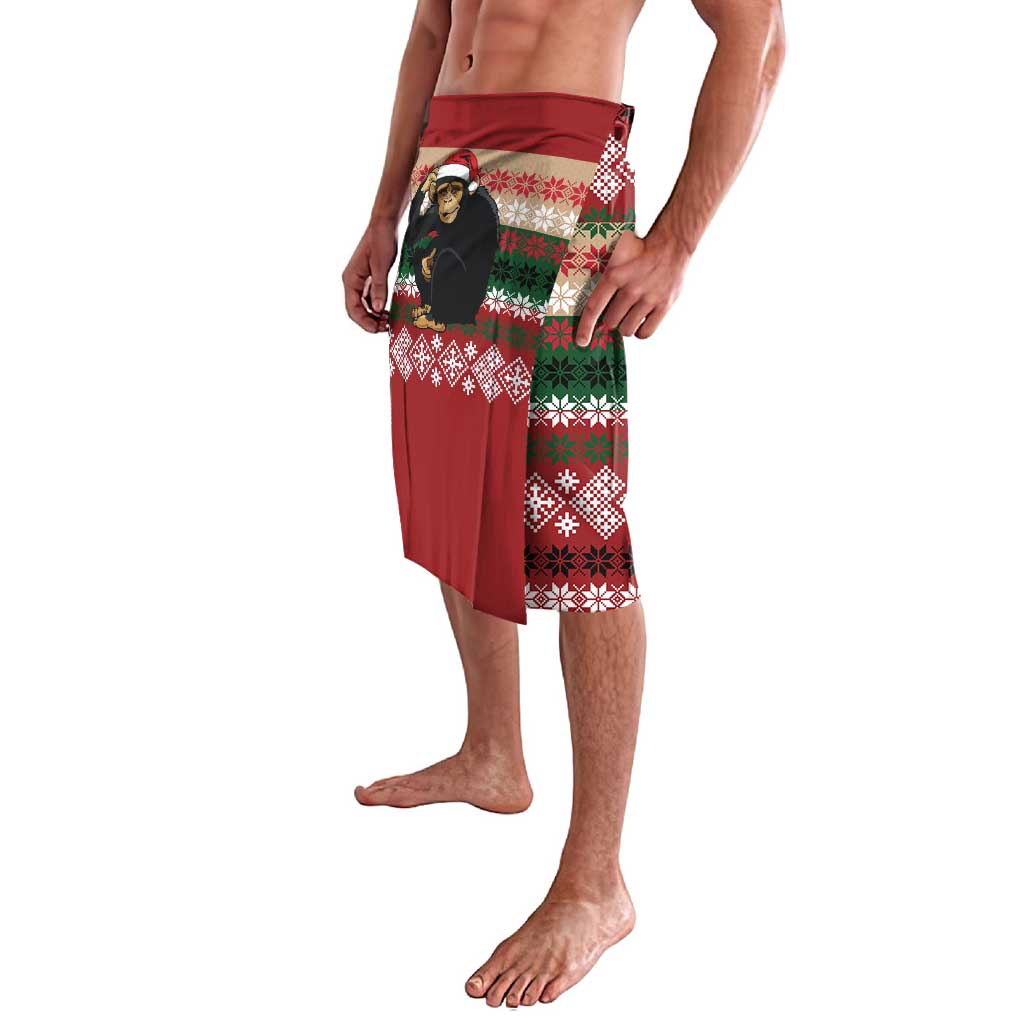 Chimpanzee Christmas Lavalava Chimpanzee Wearing Santa Hat - Red Green Snowflake - Wonder Print Shop