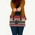Chimpanzee Christmas Leather Bag Chimpanzee Wearing Santa Hat - Red Green Snowflake - Wonder Print Shop