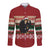 Chimpanzee Christmas Long Sleeve Button Shirt Chimpanzee Wearing Santa Hat - Red Green Snowflake - Wonder Print Shop