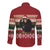 Chimpanzee Christmas Long Sleeve Button Shirt Chimpanzee Wearing Santa Hat - Red Green Snowflake - Wonder Print Shop