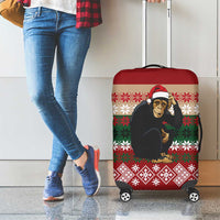 Chimpanzee Christmas Luggage Cover Chimpanzee Wearing Santa Hat - Red Green Snowflake - Wonder Print Shop