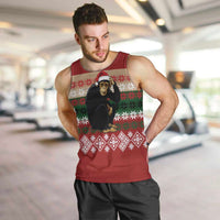 Chimpanzee Christmas Men Tank Top Chimpanzee Wearing Santa Hat - Red Green Snowflake - Wonder Print Shop